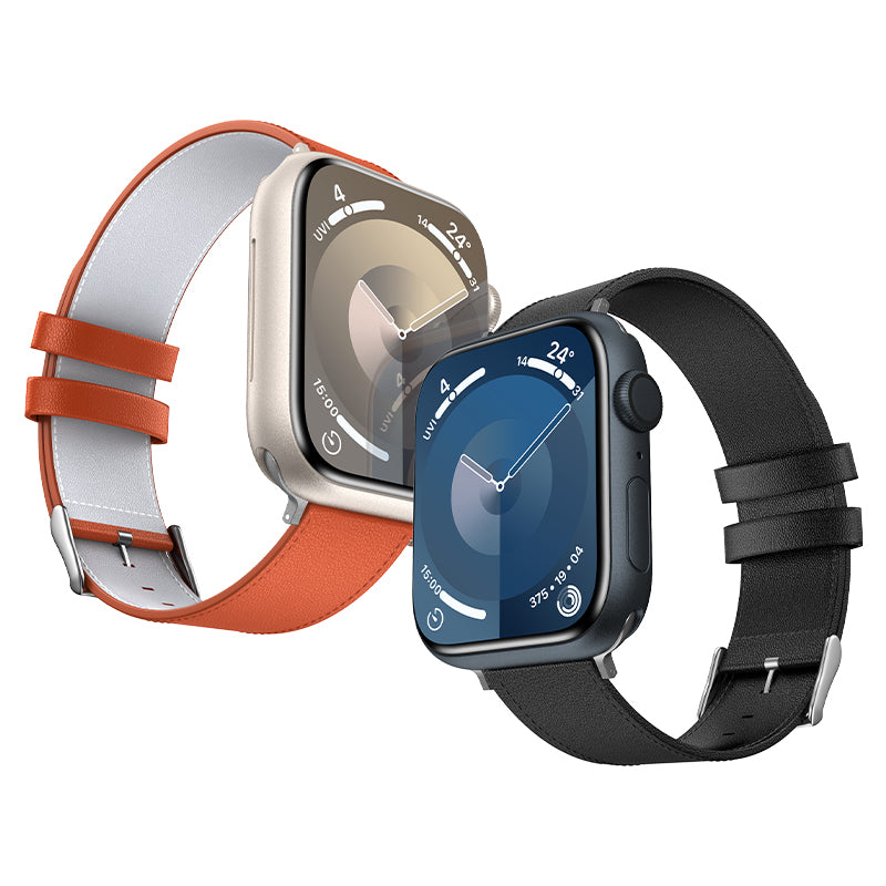 Apple Watch 44mm Benks Vintage Genuine Leather Serisi Deri Kordon Strap Kayış Turuncu