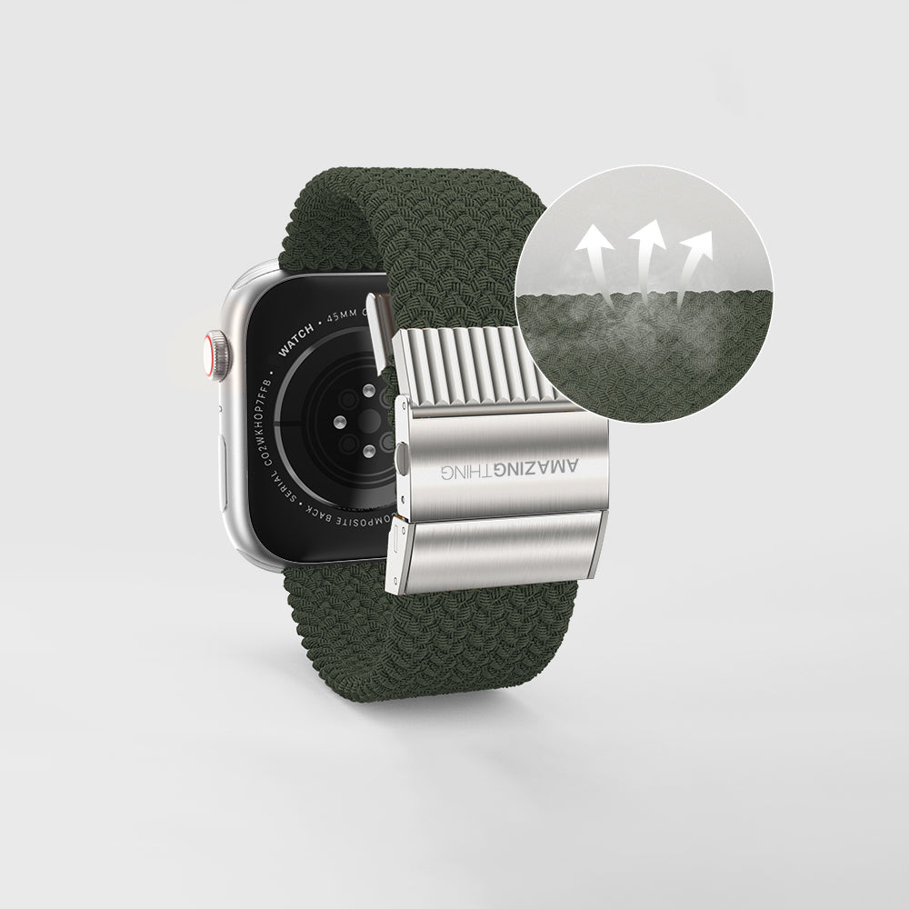 Apple Watch 7 41mm Amazingthing Titan Weave 2 Sport Örgü Kordon Koyu Yeşil