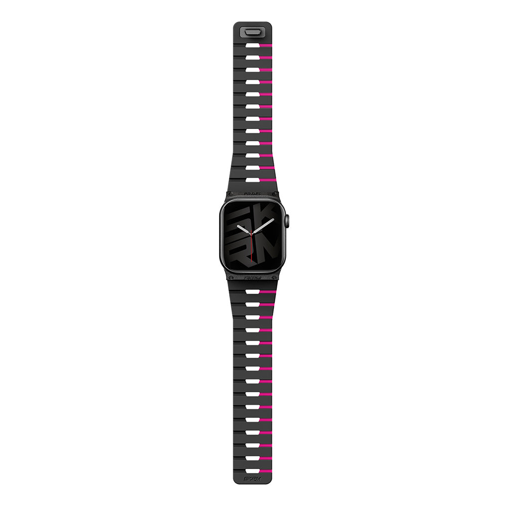 Apple Watch 7 41mm Skinarma Gemini Serisi TPU Magnetik Silikon Kordon Siyah-Pembe