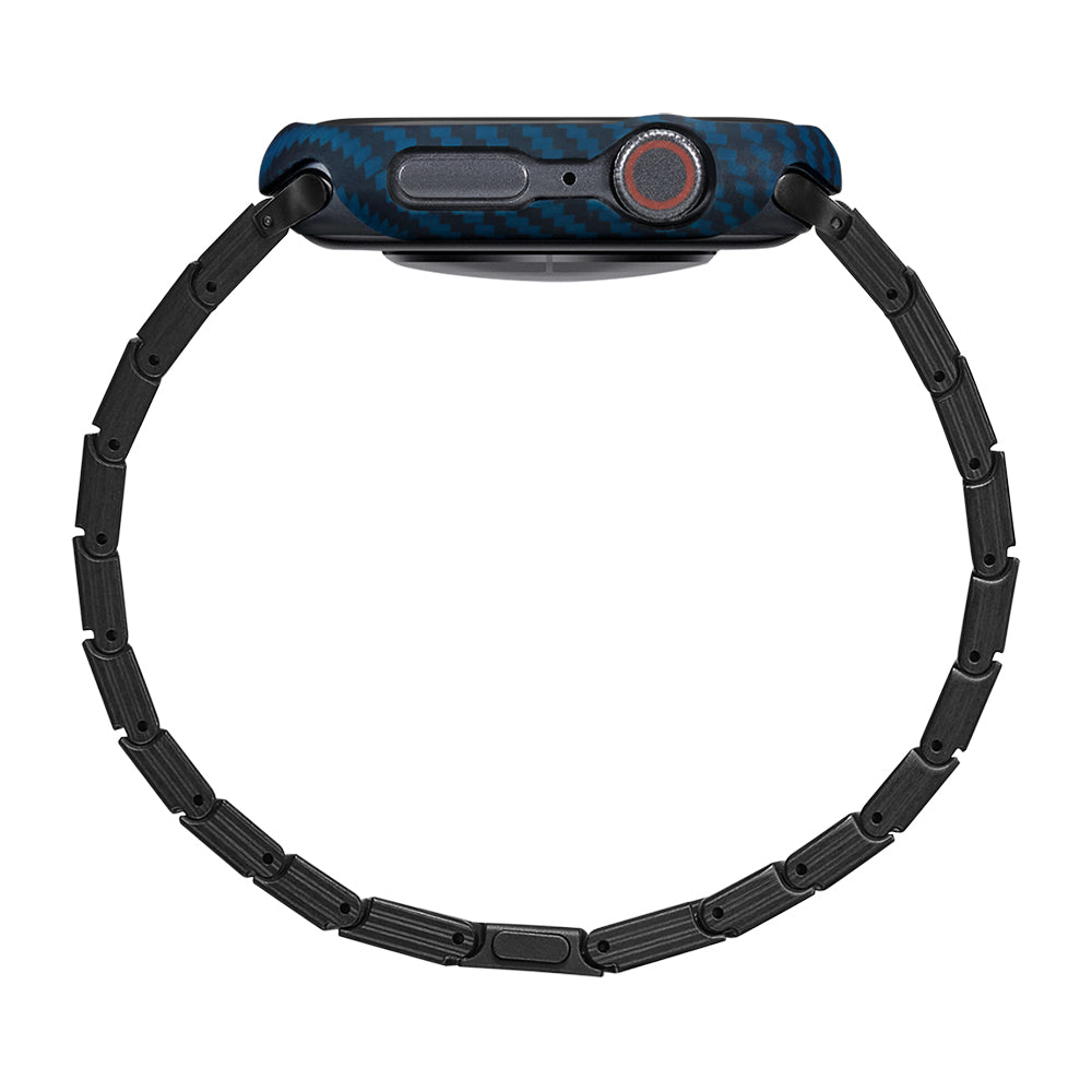 Apple Watch 7 45mm 600D Aramid Fiber Classic Serisi Black-Blue Twill Kasa Koruyucu Pitaka Air Case Siyah-Mavi