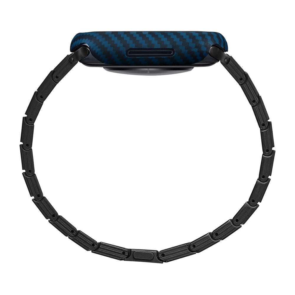 Apple Watch 7 45mm 600D Aramid Fiber Classic Serisi Black-Blue Twill Kasa Koruyucu Pitaka Air Case Siyah-Mavi