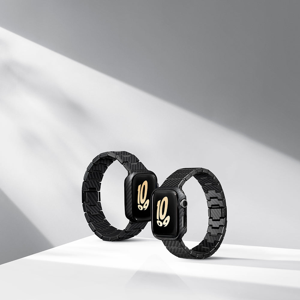 Apple Watch 7 45mm 600D Aramid Fiber Classic Serisi Black-Grey Twill Kasa Koruyucu Pitaka Air Case Siyah-Gri