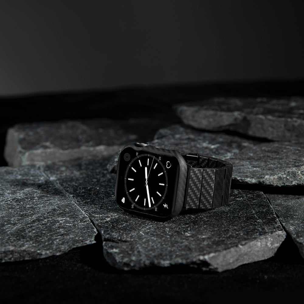 Apple Watch 7 45mm 600D Aramid Fiber Classic Serisi Black-Grey Twill Kasa Koruyucu Pitaka Air Case Siyah-Gri