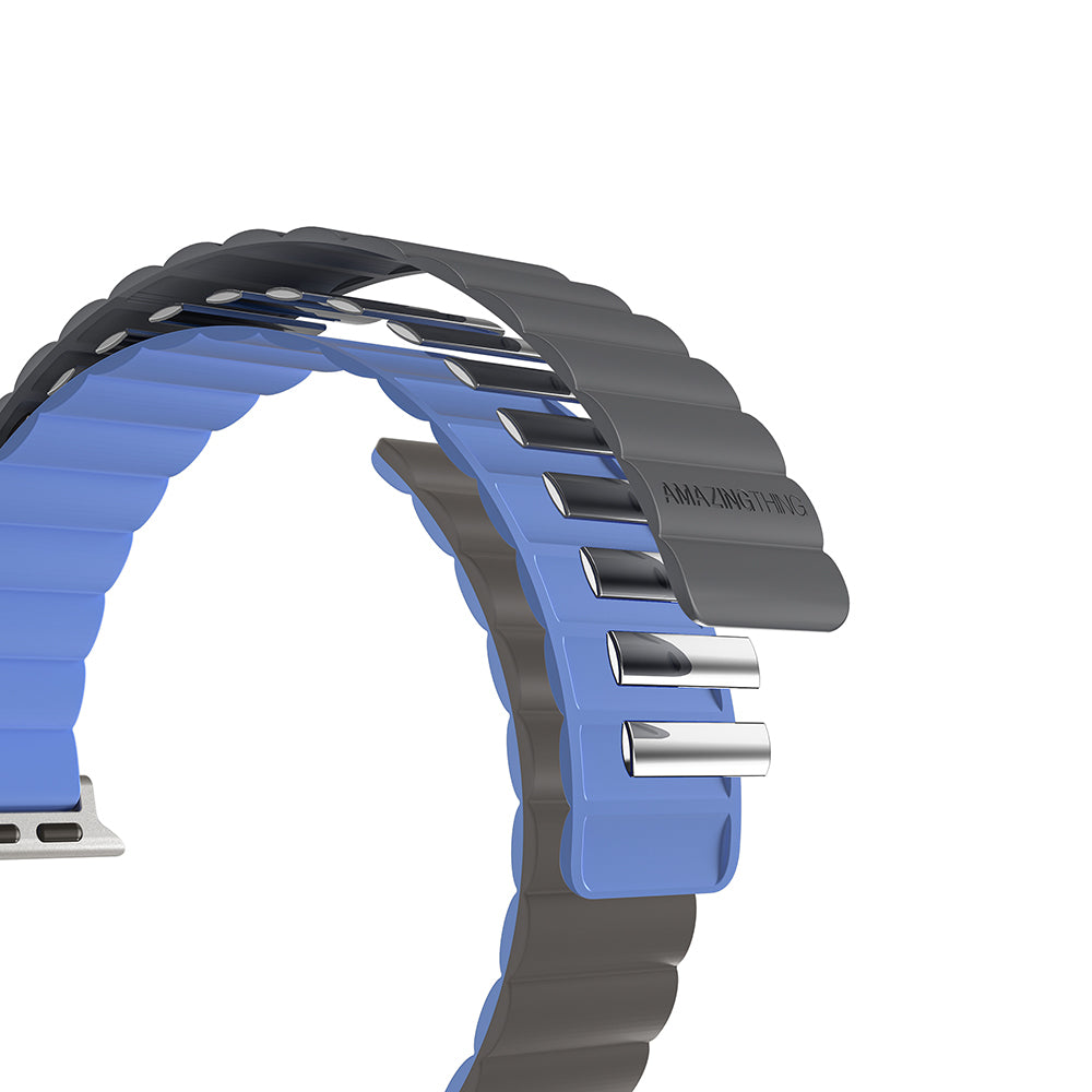 Apple Watch 7 45mm Amazingthing Smoothie Mag Magnetik Tak Çıkar Silikon Strap Kayış Gri-Mavi