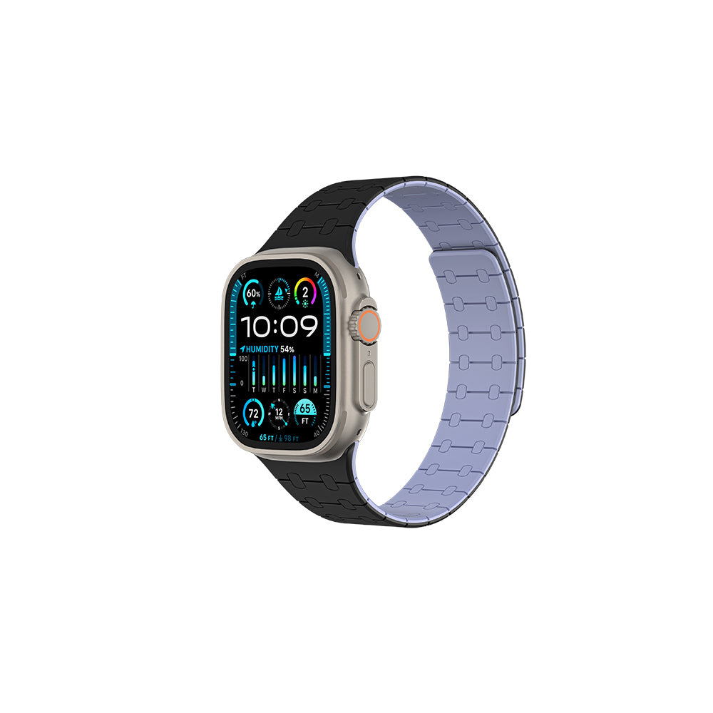Apple Watch 7 45mm Amazingthing Smoothie Sport Magnetik Tak Çıkar Silikon Strap Kayış Siyah-Mor