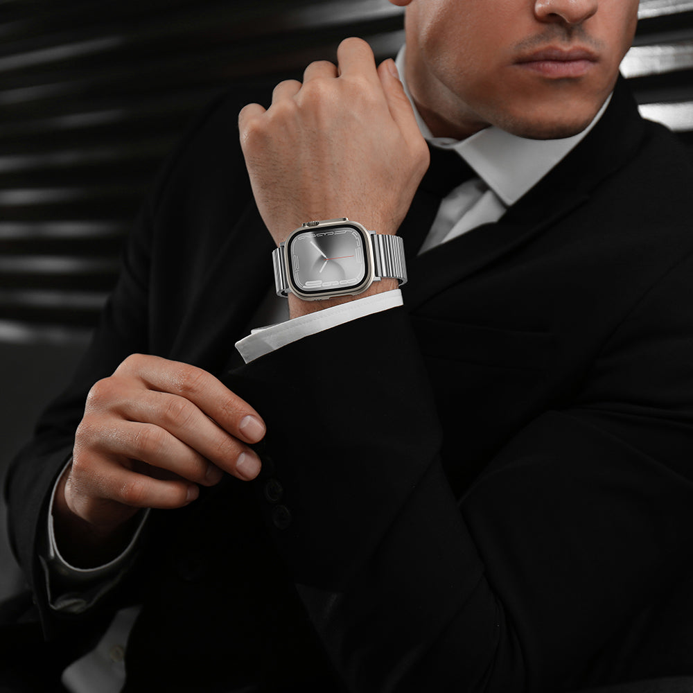 Apple Watch 7 45mm Amazingthing Titan Steel Metal Kordon Siyah