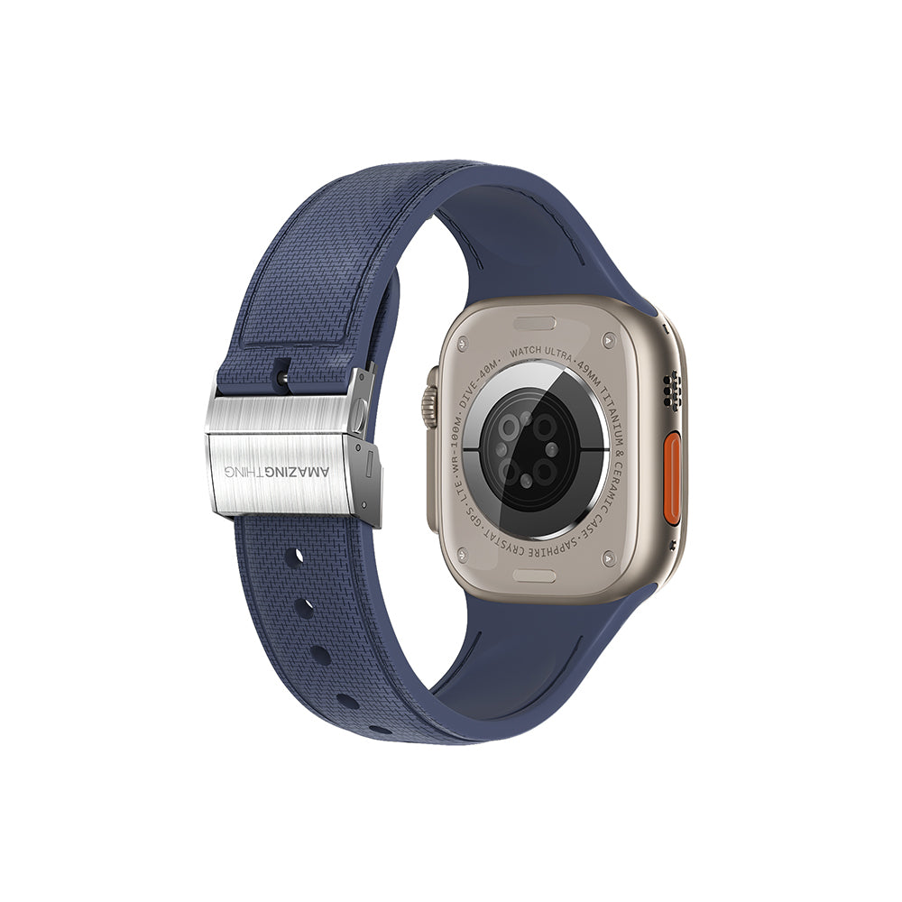 Apple Watch 7 45mm Amazingthing Titan Swift Deri Dokulu Silikon Kordon Siyah