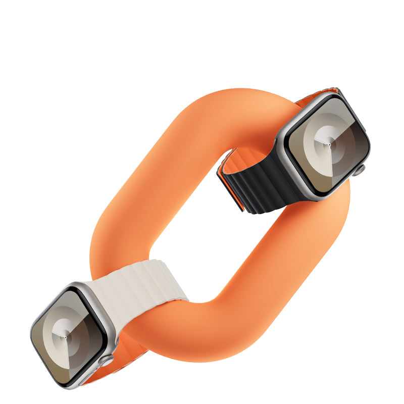 Apple Watch 7 45mm Benks Magnetik Tak Çıkar Silikon Strap Kayış Starlight-Turuncu