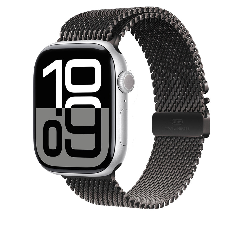 Apple Watch 7 45mm Zore KRD-100 Titanyum Hasır Kordon Siyah-Titanyum