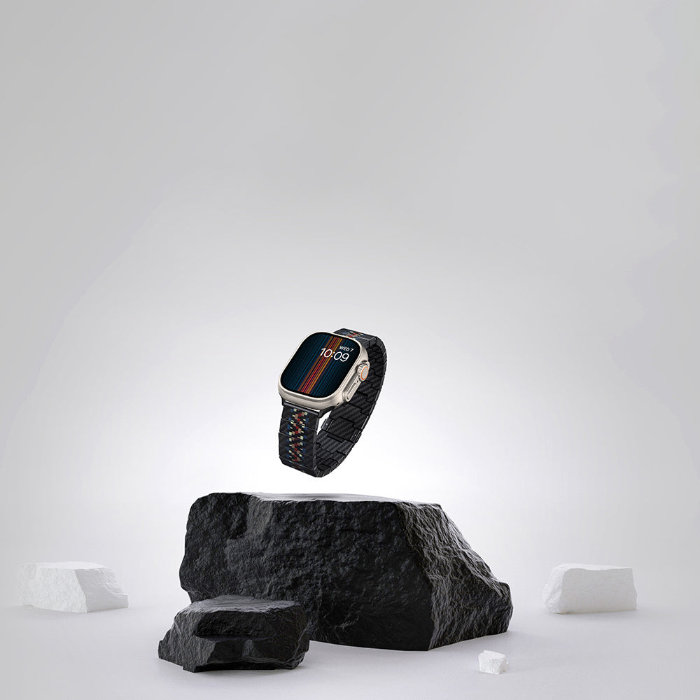 Apple Watch Serisi Uyumlu Aramid Fiber ve Karbon Fiber Pitaka Modern Serisi Rhapsody Universal Kordon Siyah