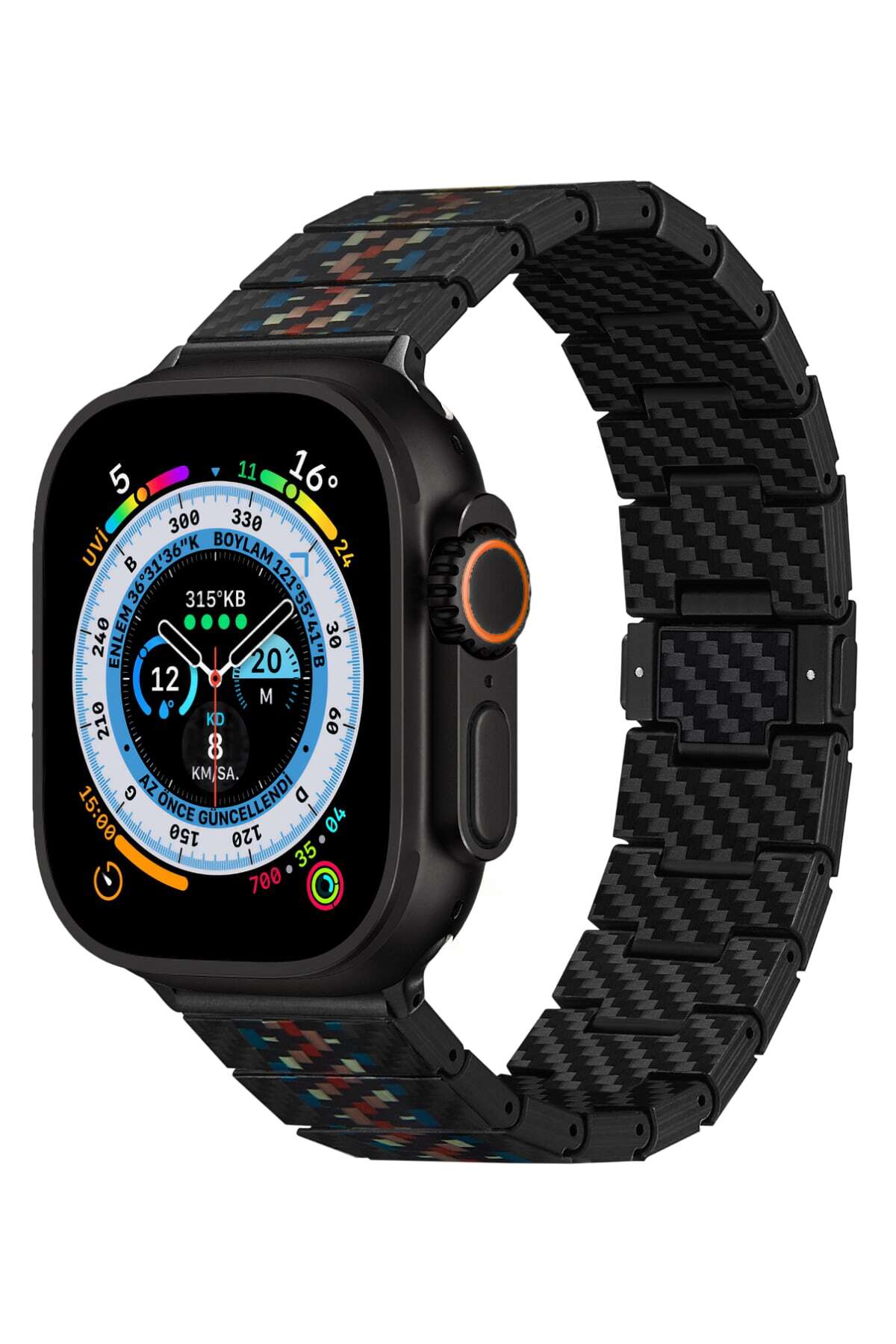 Apple Watch Serisi Uyumlu Aramid Fiber ve Karbon Fiber Pitaka Modern Serisi Rhapsody Universal Kordon Siyah