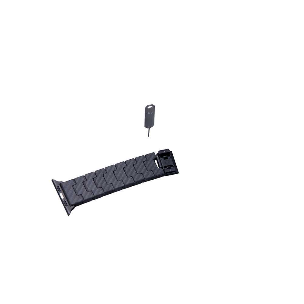 Apple Watch Serisi Uyumlu Karbon Fiber Pitaka Modern Serisi Black-Grey Twill Universal Kordon Siyah-Gri