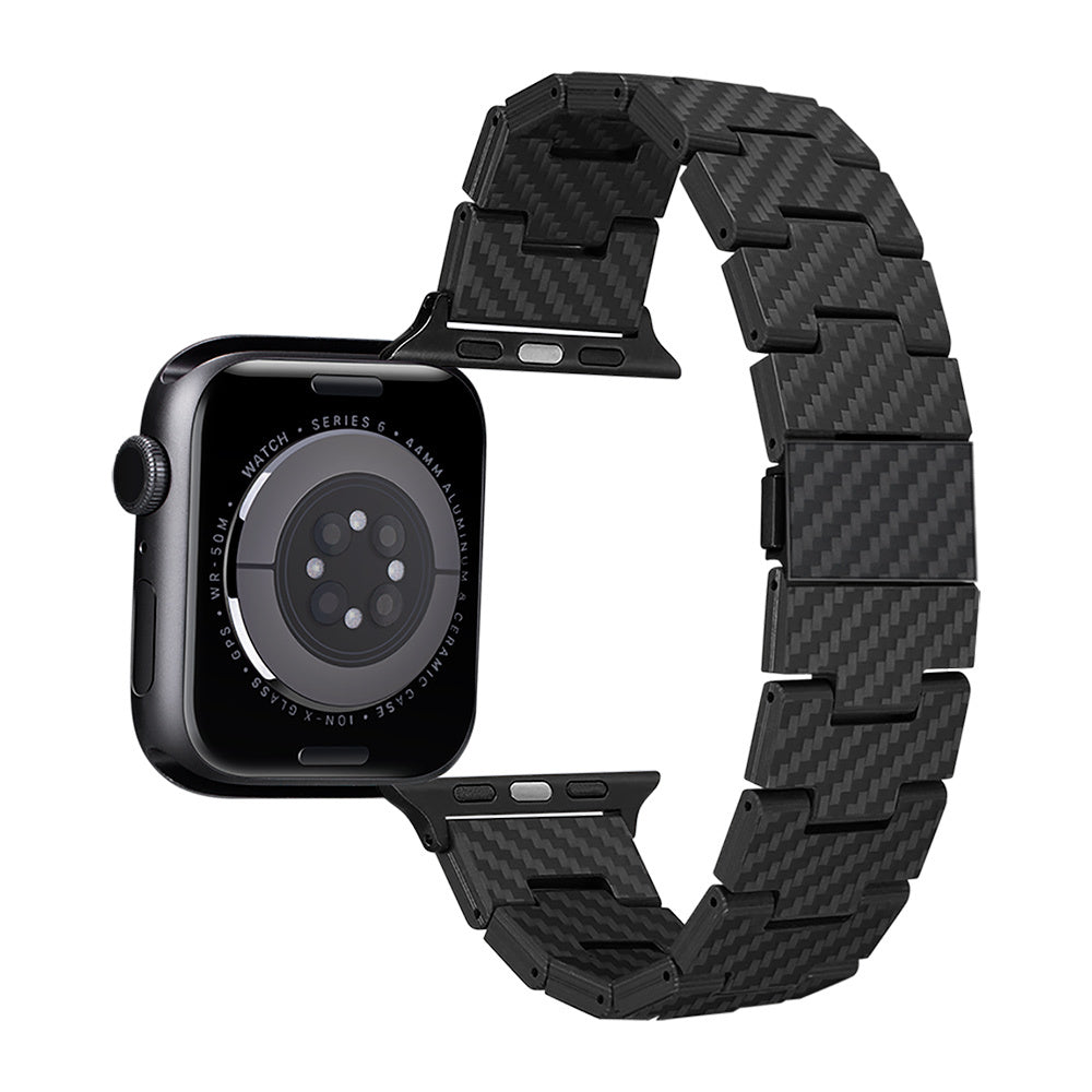 Apple Watch Serisi Uyumlu Karbon Fiber Pitaka Retro Serisi Black-Grey Twill Universal Kordon Siyah-Gri