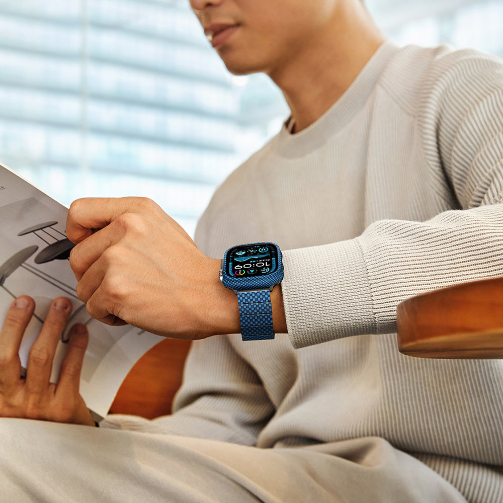 Apple Watch Ultra 49mm 600D Aramid Fiber Classic Serisi Kasa Koruyucu Pitaka Air Case Mavi