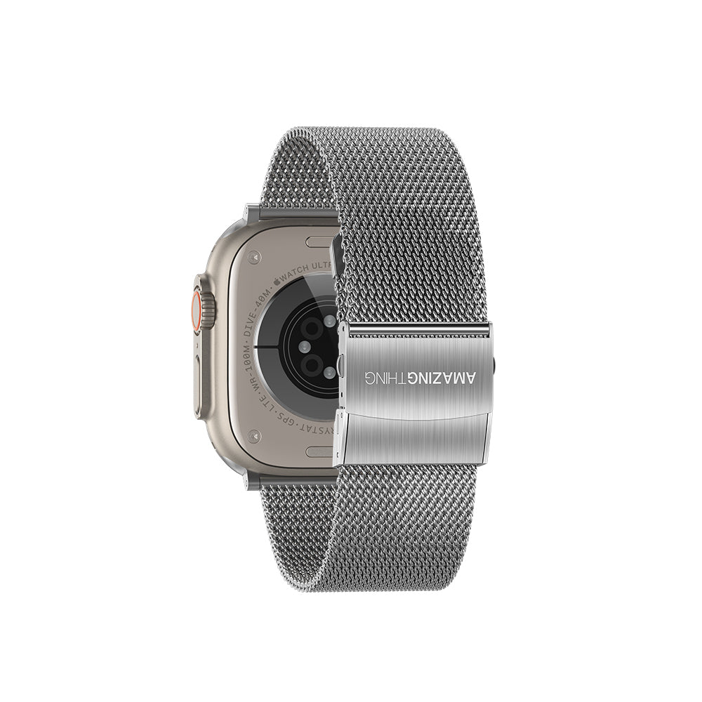 Apple Watch Ultra 49mm Amazing Thing Titan Metal Hasır Kordon Gümüş