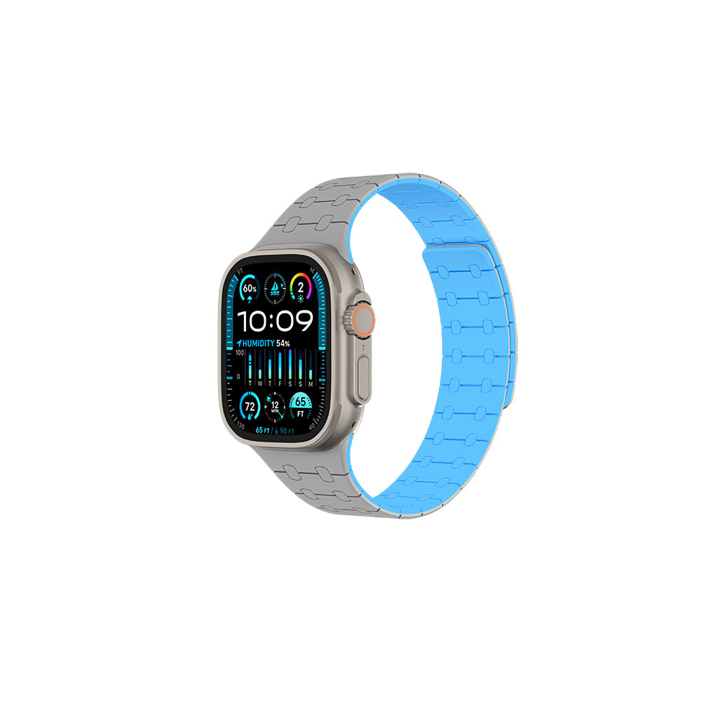Apple Watch Ultra 49mm Amazingthing Smoothie Sport Magnetik Tak Çıkar Silikon Strap Kayış Gri-Mavi