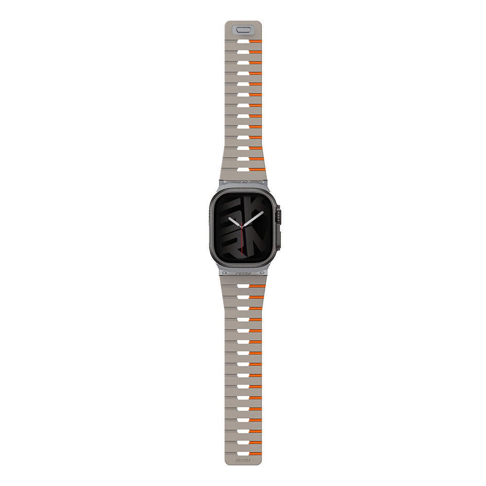Apple Watch Ultra 49mm Skinarma Gemini Serisi TPU Magnetik Silikon Kordon Gri-Turuncu