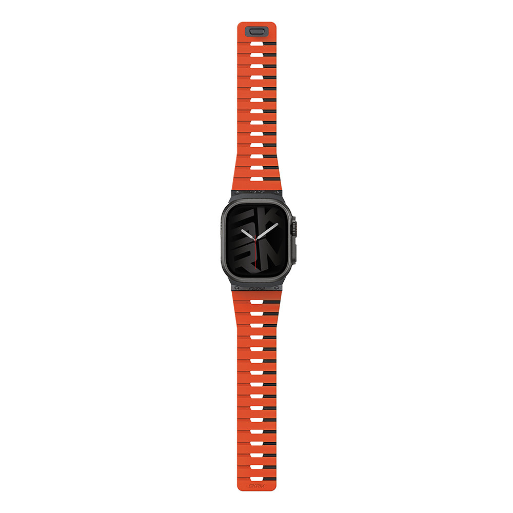 Apple Watch Ultra 49mm Skinarma Gemini Serisi TPU Magnetik Silikon Kordon Gri-Turuncu