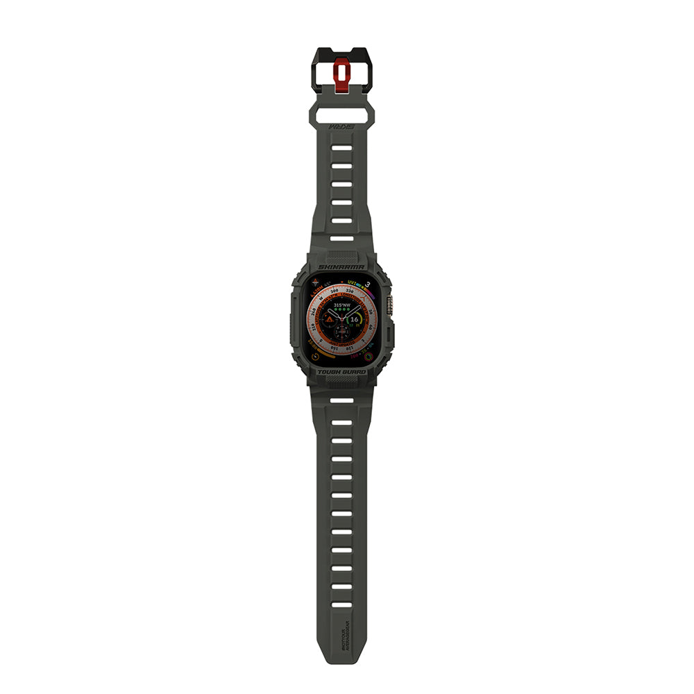 Apple Watch Ultra 49mm Skinarma Mecha 2in1 TPU Kasa Koruyucu + Silikon Kordon Açık Gri