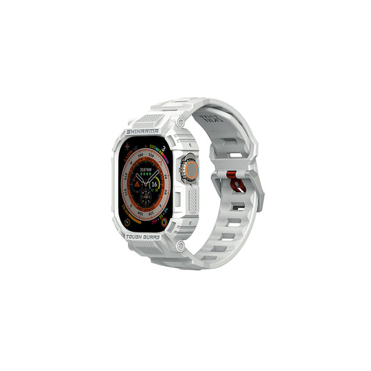 Apple Watch Ultra 49mm Skinarma Mecha 2in1 TPU Kasa Koruyucu + Silikon Kordon Açık Gri