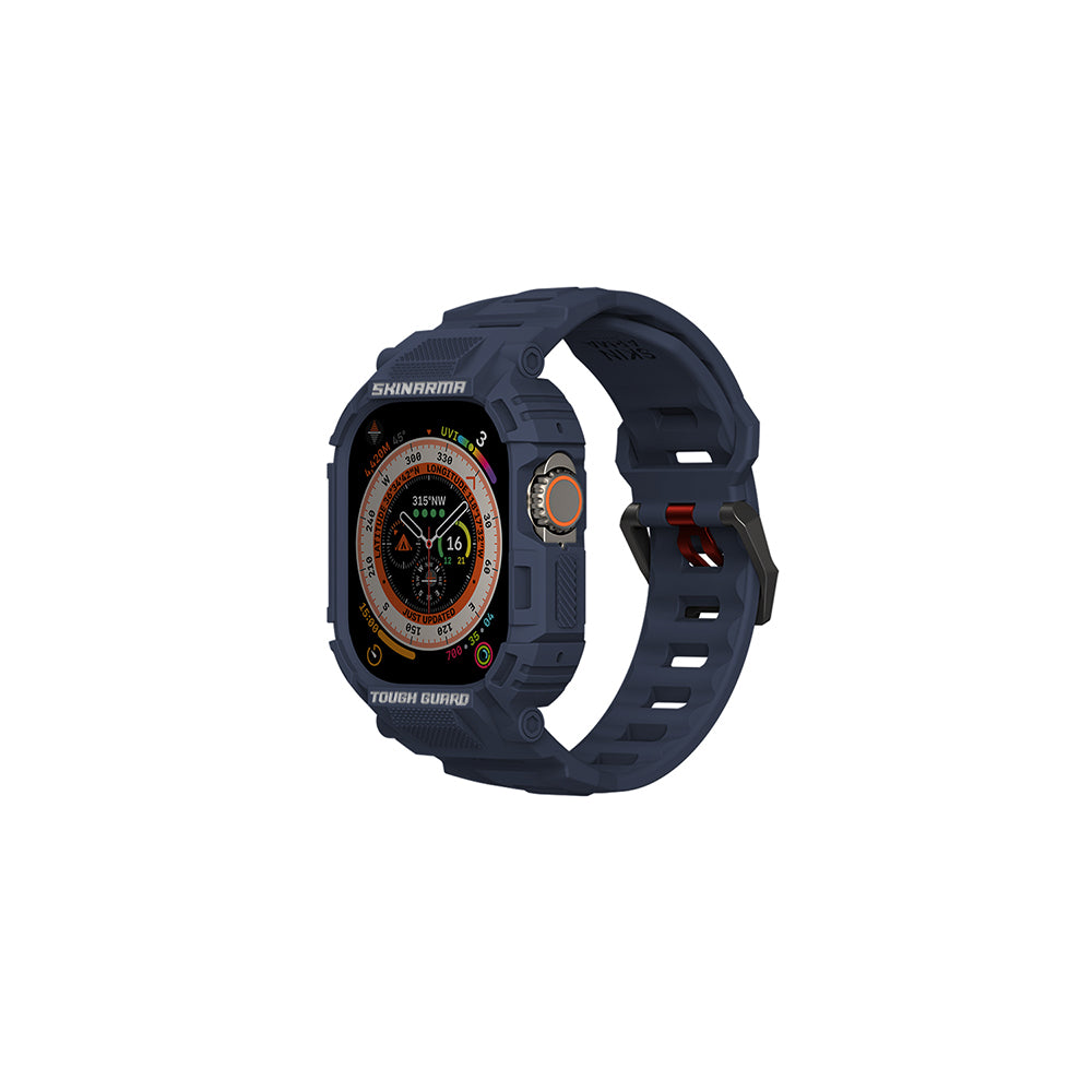 Apple Watch Ultra 49mm Skinarma Mecha 2in1 TPU Kasa Koruyucu + Silikon Kordon Lacivert