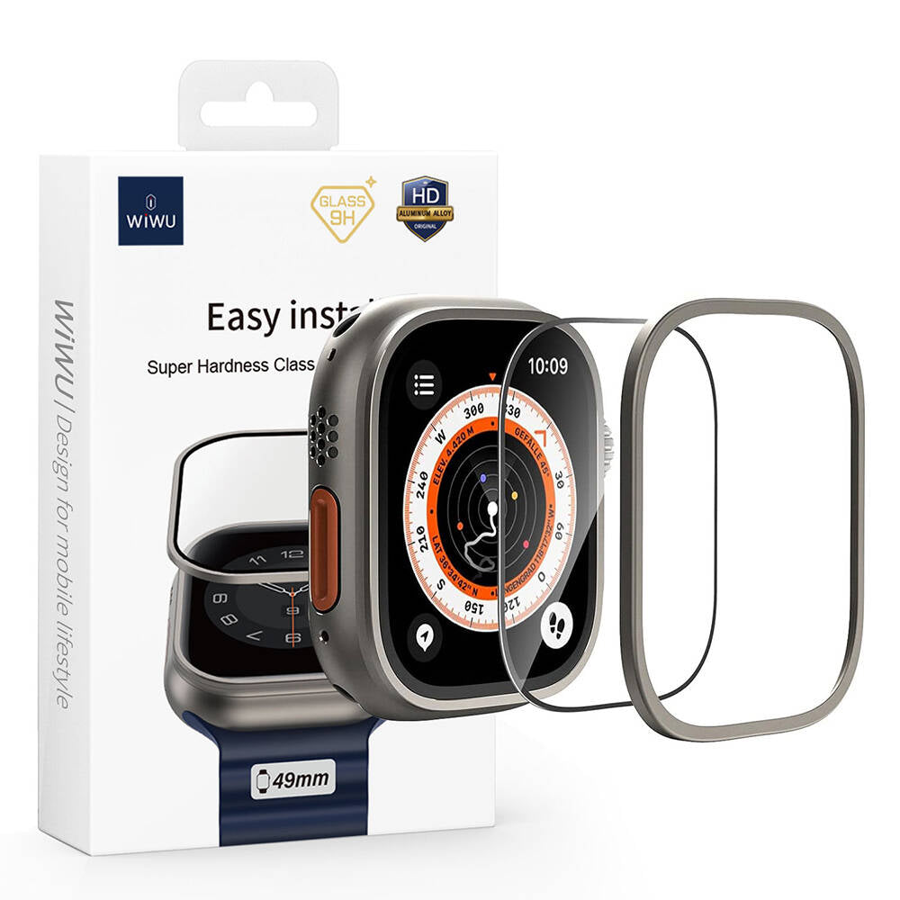Apple Watch Ultra 49mm Wiwu Wi-JD106 Easy Install Akıllı Saat Temperli Cam Ekran Koruyucu Gümüş