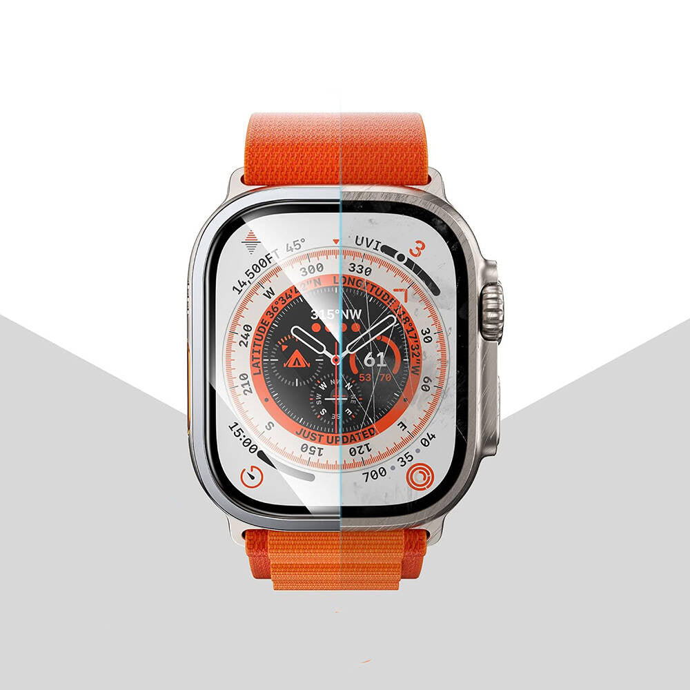 Apple Watch Ultra 49mm Wiwu Wi-JD106 Easy Install Akıllı Saat Temperli Cam Ekran Koruyucu Gümüş