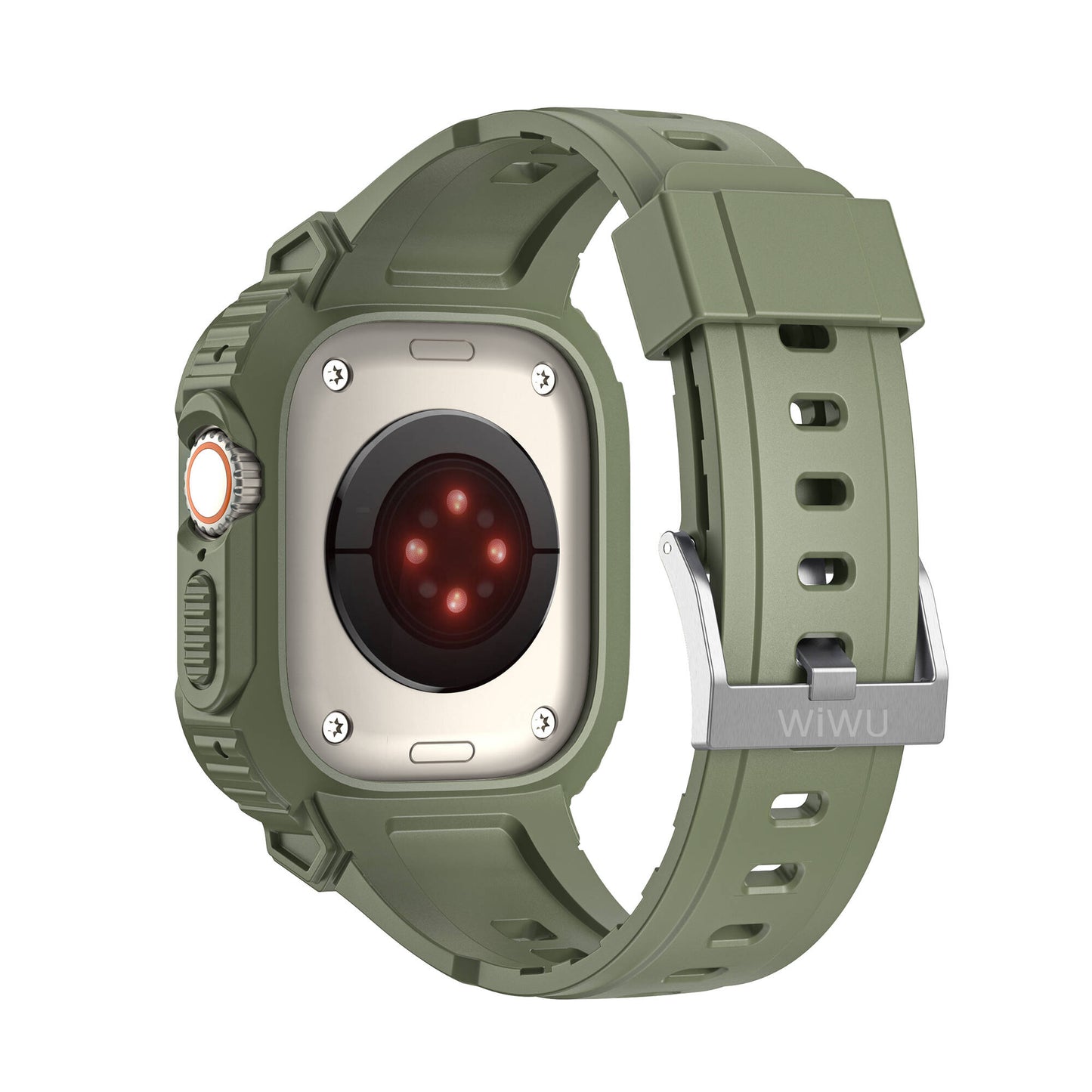 Apple Watch Ultra 49mm Wiwu Wi-WB014 Armor Serisi 2in1 Sert PC Kasa Koruyuculu Silikon Kordon Yeşil