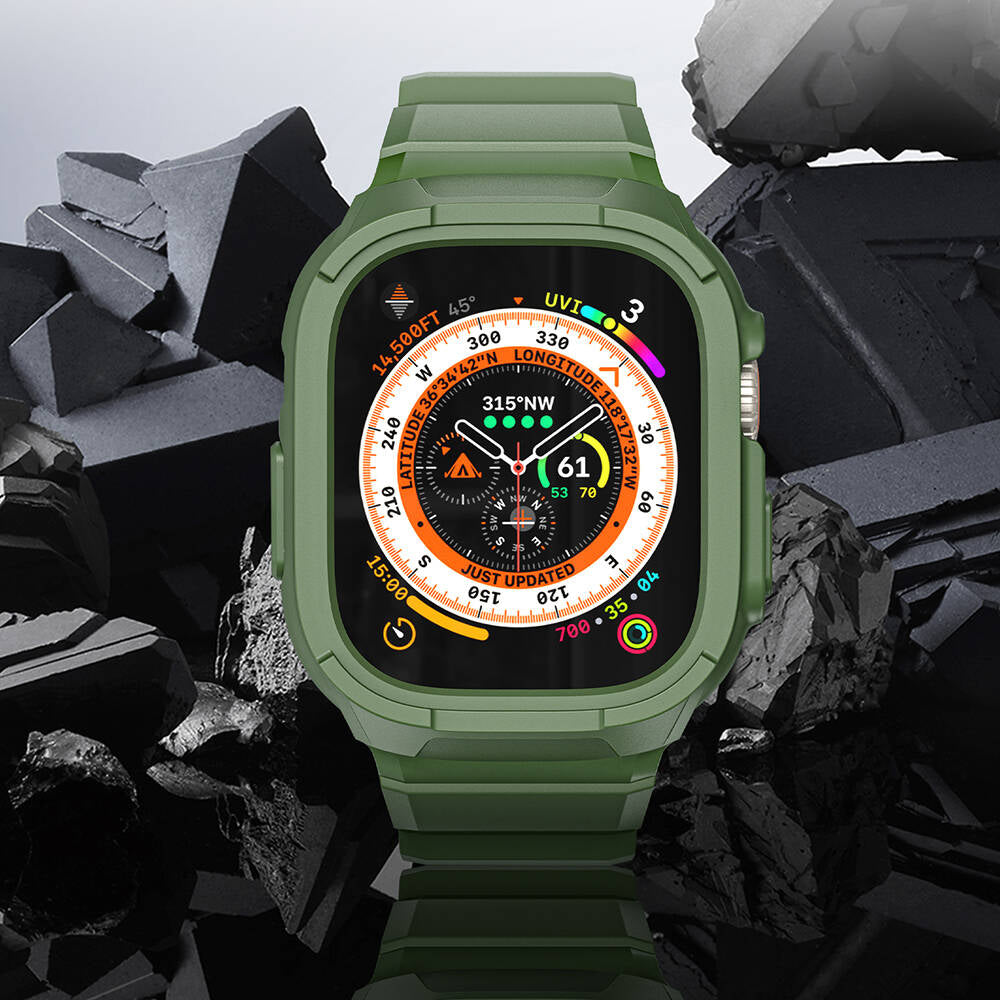 Apple Watch Ultra 49mm Wiwu Wi-WB014 Armor Serisi 2in1 Sert PC Kasa Koruyuculu Silikon Kordon Yeşil