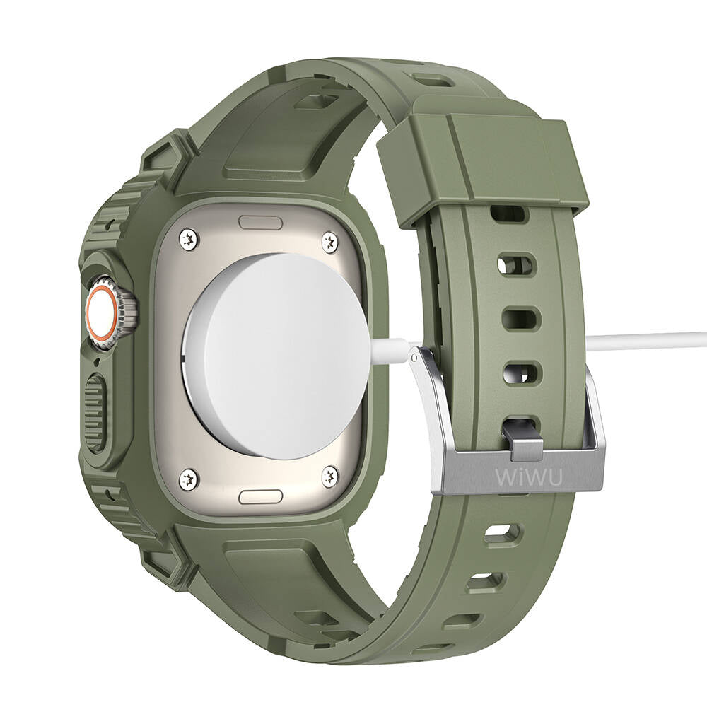 Apple Watch Ultra 49mm Wiwu Wi-WB014 Armor Serisi 2in1 Sert PC Kasa Koruyuculu Silikon Kordon Yeşil