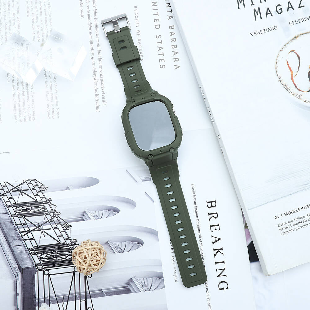 Apple Watch Ultra 49mm Wiwu Wi-WB014 Armor Serisi 2in1 Sert PC Kasa Koruyuculu Silikon Kordon Yeşil