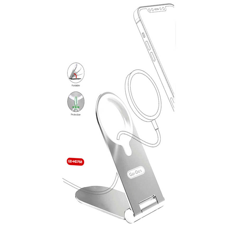 Go Des GD-HD768 Magsafe Şarj Standı Gümüş