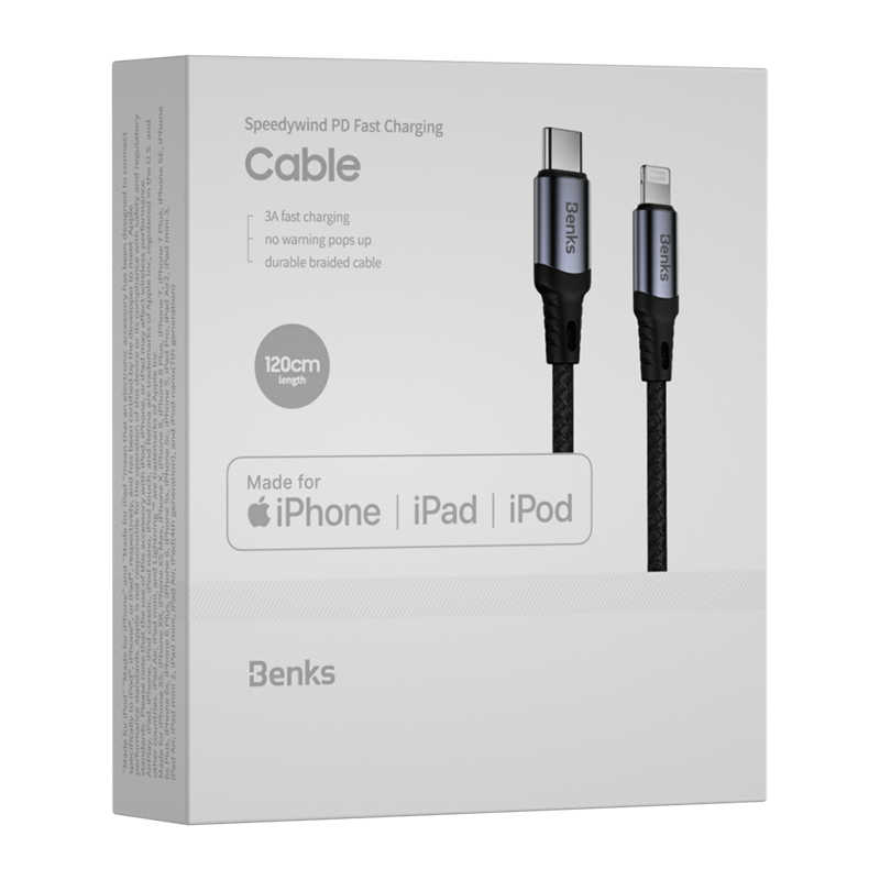 Benks M16 MFI Speedywind PD - Lightning Fast Charging Kablo Siyah