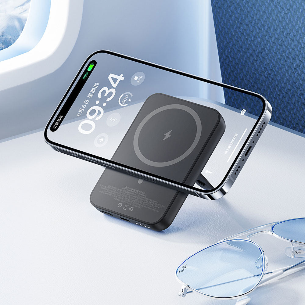 Benks MP09 Magsafe Magnetik Standlı İnce Tasarımlı Powerbank 6000mAh Siyah