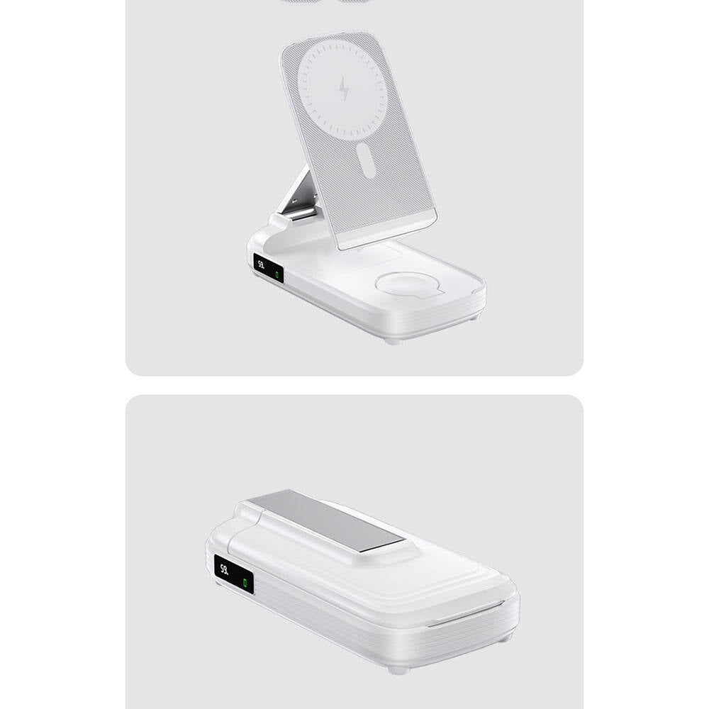 Benks MP13 5in1 Dijital LED Göstergeli Katlanabilir Kablosuz Şarj Standlı Powerbank 15W 10000mAh Beyaz