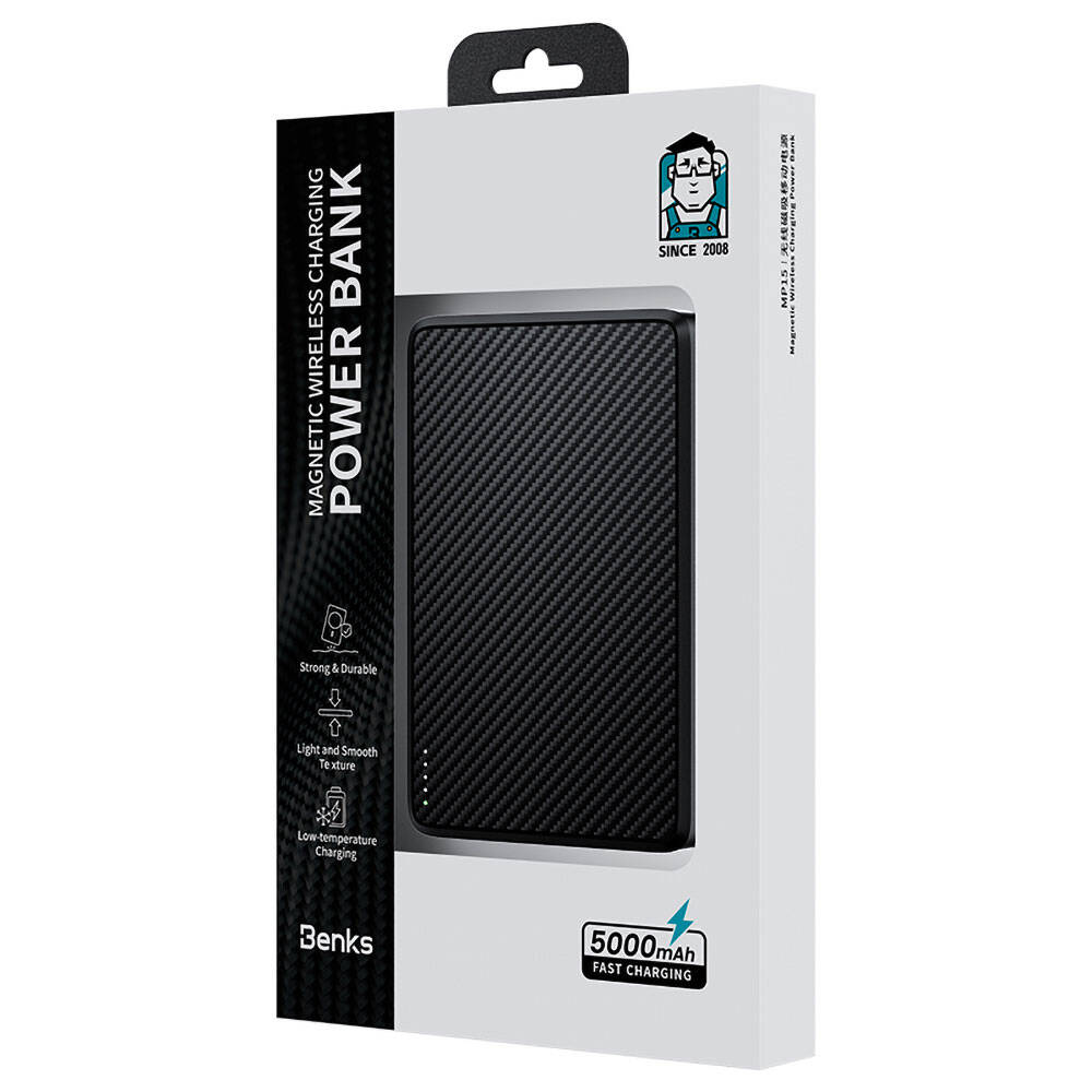 Benks MP15 ArmorGo Magsafe Şarj Özellikli Ultra İnce 600D Aramid Fiber Powerbank 15W 5000mAh Siyah