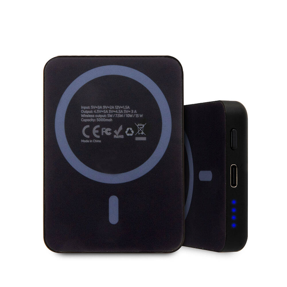 BMW Led Işıklı Göstergeli Magsafe Magnetik Orjinal Lisanslı Powerbank 5000 Mah Siyah