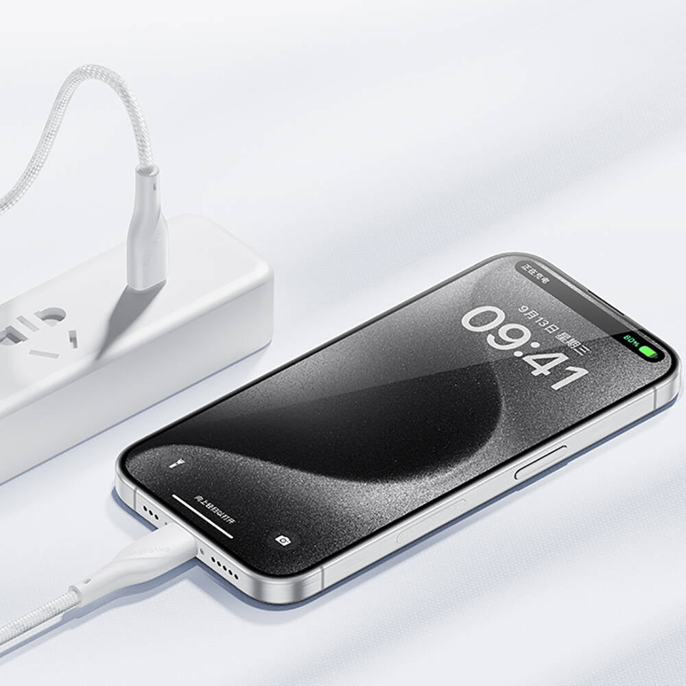 Casebang Type-C To Lightning Hızlı Şarj Özellikli Örgülü 27W PD Kablo 2m Beyaz