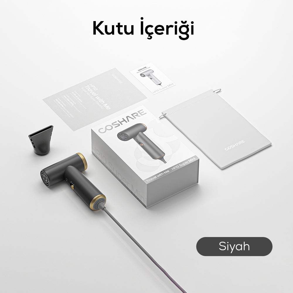 Coshare HP10E Mini Isı Dereceli LED Işıklı Saç Kurutma Fön Makinesi Krem-Beyaz