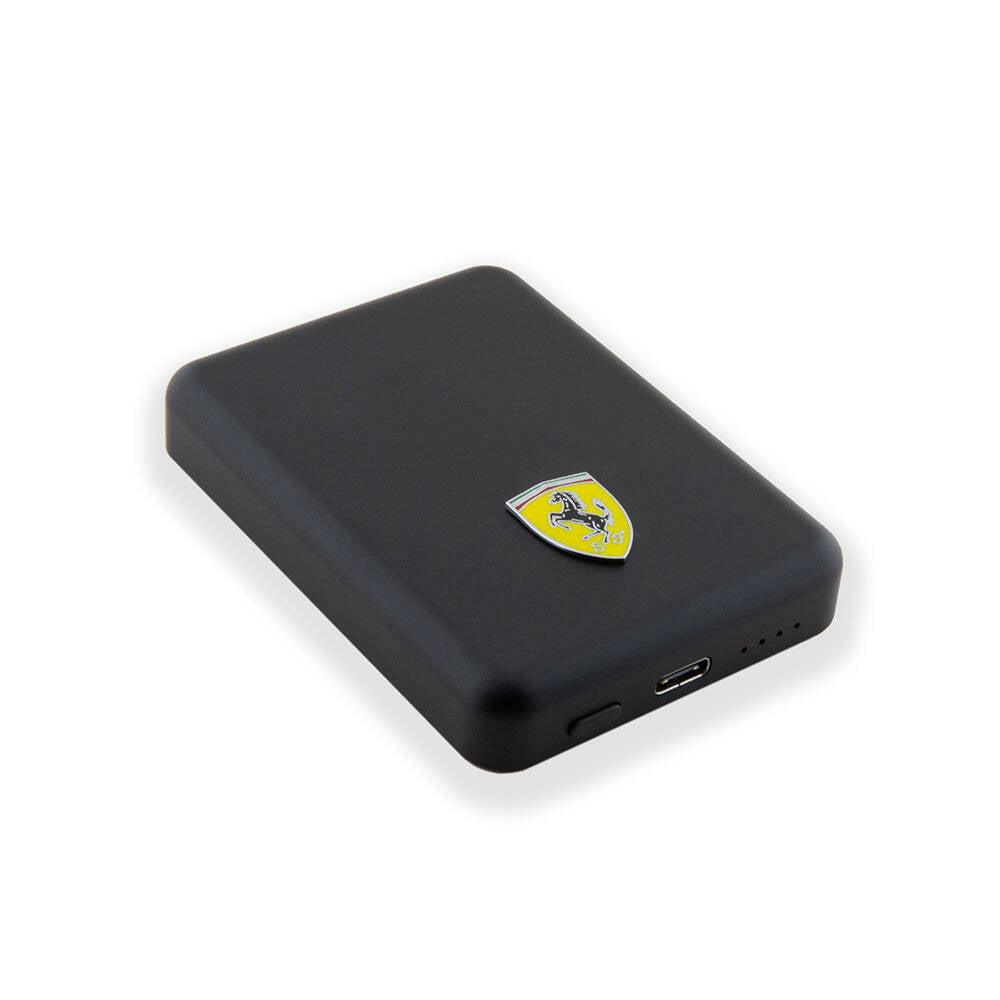 Ferrari Led Işıklı Göstergeli Magsafe Magnetik Orjinal Lisanslı Powerbank 5000 Mah Siyah