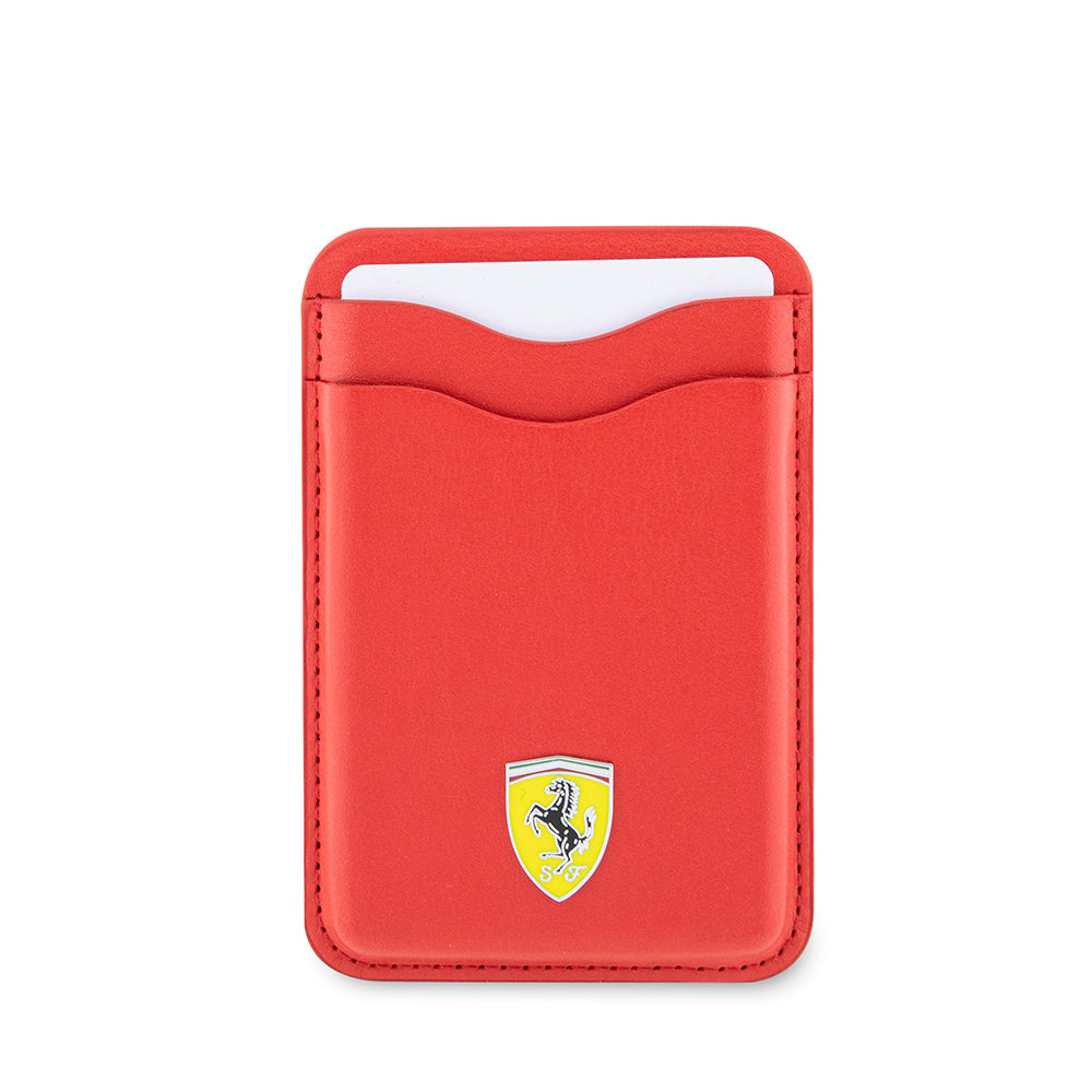 Ferrari Orjinal Lisanslı Magnetik Metal Logolu PU Deri Kartlık Kırmızı