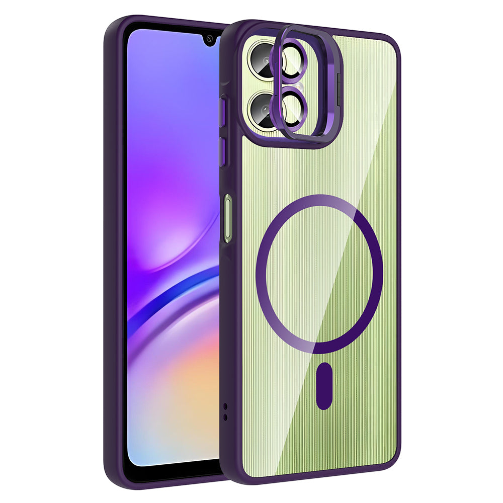 Galaxy A06 Kılıf Standlı ve Kamera Lens Hediyeli M-Safe Şarj Özellikli Zore Etro Kapak Siyah