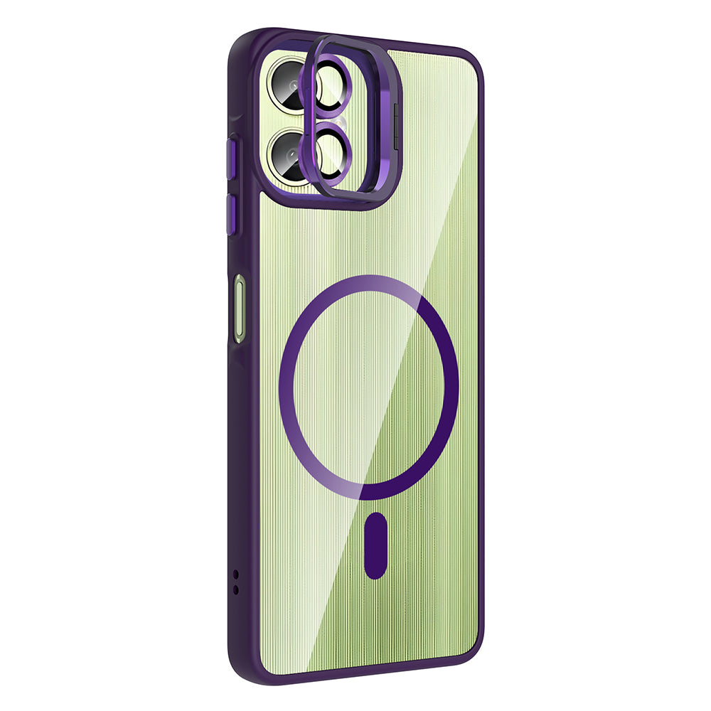 Galaxy A06 Kılıf Standlı ve Kamera Lens Hediyeli M-Safe Şarj Özellikli Zore Etro Kapak Lacivert