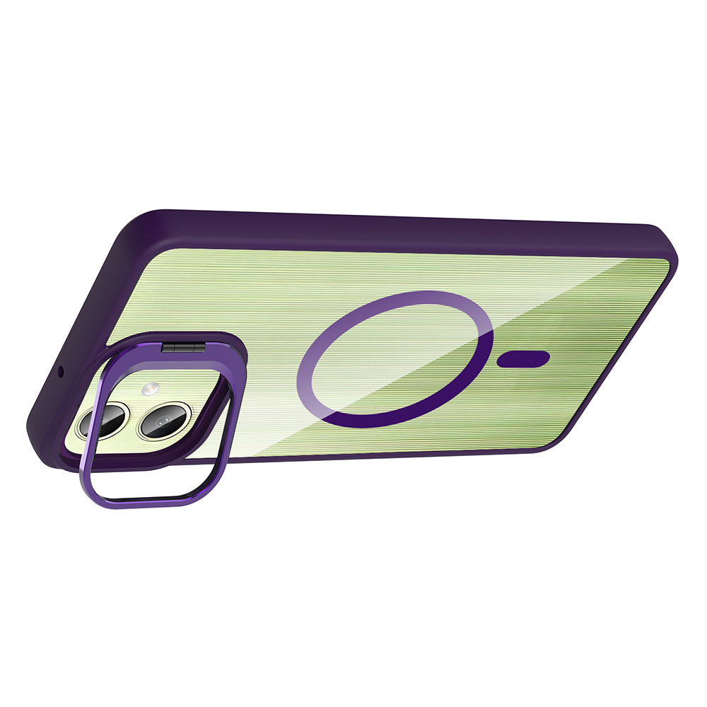 Galaxy A06 Kılıf Standlı ve Kamera Lens Hediyeli M-Safe Şarj Özellikli Zore Etro Kapak Gri