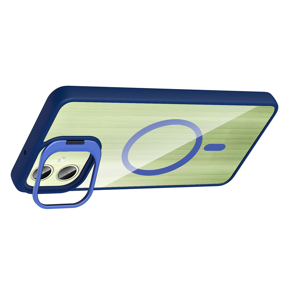 Galaxy A06 Kılıf Standlı ve Kamera Lens Hediyeli M-Safe Şarj Özellikli Zore Etro Kapak Gri