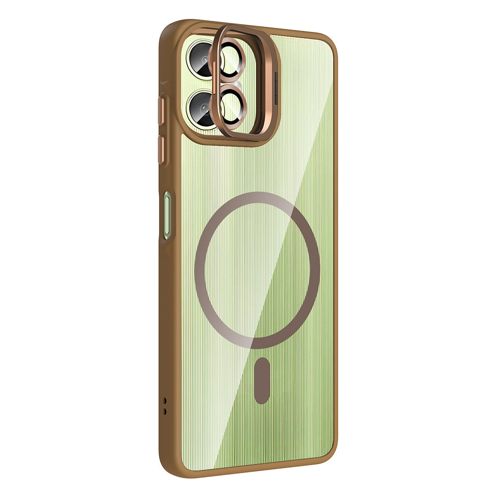 Galaxy A06 Kılıf Standlı ve Kamera Lens Hediyeli M-Safe Şarj Özellikli Zore Etro Kapak Lacivert