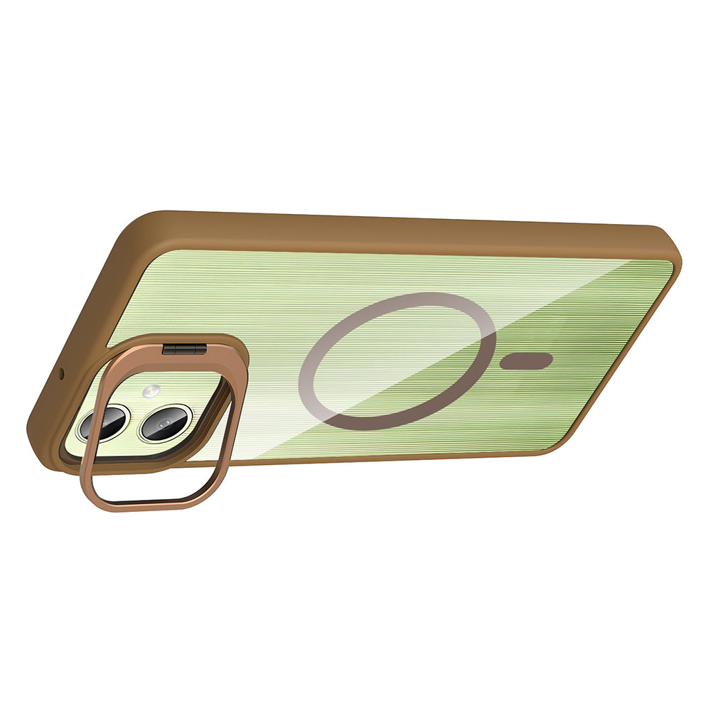 Galaxy A06 Kılıf Standlı ve Kamera Lens Hediyeli M-Safe Şarj Özellikli Zore Etro Kapak Desert Titanyum