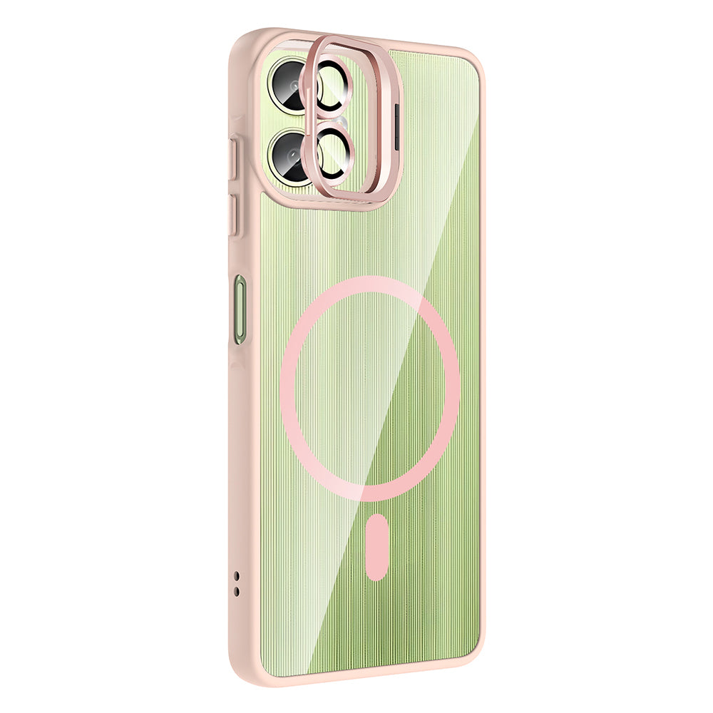 Galaxy A06 Kılıf Standlı ve Kamera Lens Hediyeli M-Safe Şarj Özellikli Zore Etro Kapak Pembe