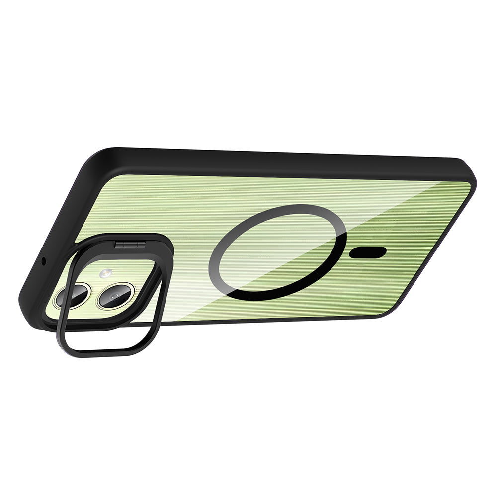 Galaxy A06 Kılıf Standlı ve Kamera Lens Hediyeli M-Safe Şarj Özellikli Zore Etro Kapak Lacivert