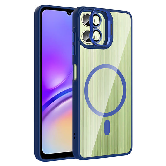 Galaxy A06 Kılıf Standlı ve Kamera Lens Hediyeli M-Safe Şarj Özellikli Zore Etro Kapak Lacivert